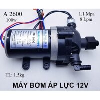 Máy phun thuốc áp lực cao A2600, 12v 100w  chính hãng 100% dây đồng, máy bơm áp lực 12v 2600A tự mồi, tự ngắt