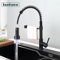 Máy phun vòi bếp kéo ra có đèn LED, Vòi bồn rửa nhà bếp lò xo có tay cầm đơn với một cặp ống đầu vào nước