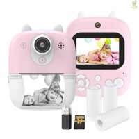 Máy quay phim Trẻ em Máy ảnh in tức thì Máy ảnh kỹ thuật số cho trẻ em Camera Video kỹ thuật số 1080P Ống kính kép Màn hình IPS 2.4 Inch Pin tích hợp với thẻ TF 32GB & USB Ca Came-211