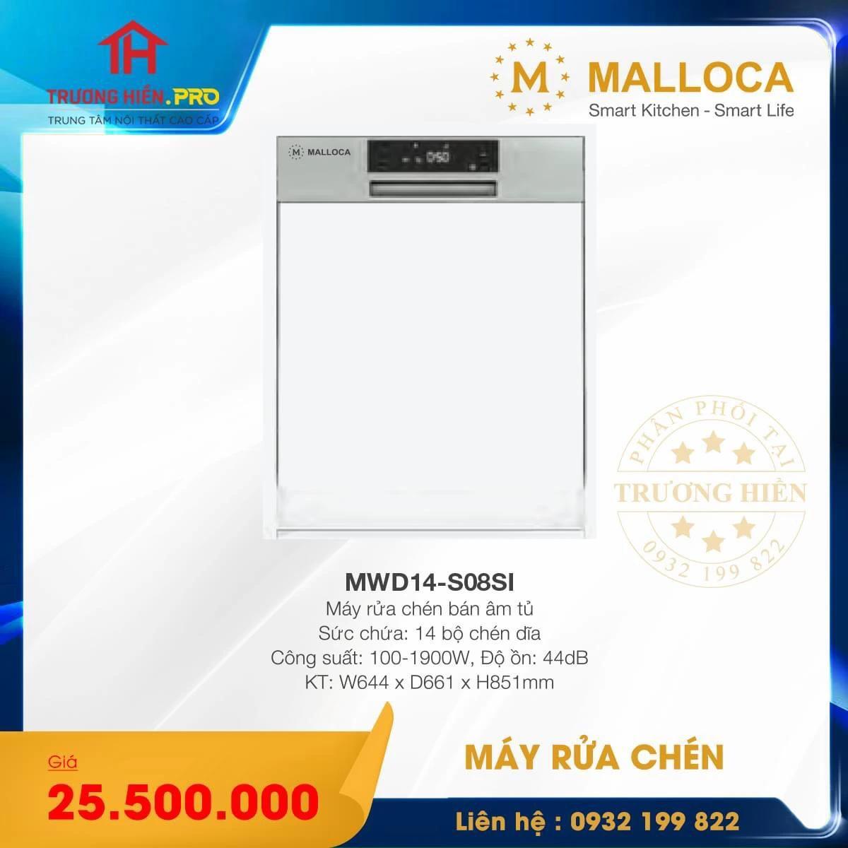 Máy rửa bát âm tủ Malloca 14 bộ MWD14-S08SI