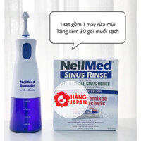 Máy rửa mũi NeilMed xanh kèm nước muối 30 gói Hàng Mỹ, BAỎ HÀNH 12 THÁNG