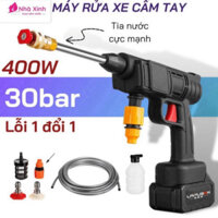 Máy rửa xe cầm tay cao áp chạy bằng pin sạc, súng rửa xe dùng cho gia đình có chế độ phun xương tạo bọt cao cấp SaLe