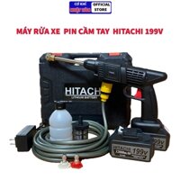 Máy rửa xe pin HITACHI 199V, máy rửa xe mini cầm tay,áp lực nước 35 bar, đa năng nhỏ gọn, sịt mạnh, bảo hành 6 tháng