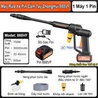 Máy rửa xe, vệ sinh, tưới hoa cầm tay dùng pin Zhong Hui 888VF/750W áp lực nước 60 bar