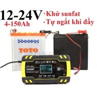 Máy sạc bình ắc quy FOXSUR 12V 100Ah, 12-24V 150Ah thông minh tự ngắt khi đầy có chức năng khử sunfat, sạc bình ắc quy