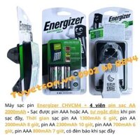 Máy sạc pin Energizer CHVCM4 + 4 viên pin sạc AA 2000mAh                         &nbsp(&nbspSạc được pin AAA hoặc AA, tự ngắt điện khi pin sạc đầy, Thời gian sạc pin AA 1300mAh 6 giờ, pin AA 2000mAh 8 giờ, pin AA 2300mAh 10 giờ, pin AAA 700mAh 6 giờ, pin AAA 800mAh 7 giờ, có đèn báo khi sạc đầy&nbsp)