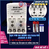 Máy Sạc Pin Tiểu AA-AAA Jiabao A-612 Chính Hãng (1 chiếc), Bộ Sạc Pin Đa Năng AA-AAA-Pin Vuông 9V Giá Rẻ - H2pro Audio