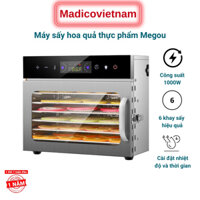 Máy Sấy Thực Phẩm Sấy Khô Hoa Quả, Trái Cây, Thịt Cá, Rau Củ Quả với 6 Khay tiện dụng, Thân Và Khay Inox 304