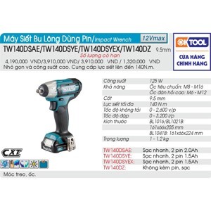 Máy siết bu lông dùng pin 12V max Makita TW140DSAE