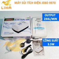 Máy Sủi Oxy 2 Vòi Tích Điện Jebo 9970 (3.5W-2x4Lít/Phút) - Dự Trữ Điện Năng Phòng Cúp Điện Cho Hồ Cá