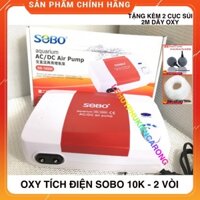 Máy Sủi Oxy Tích Điện Sobo 2 Vòi SB-10000 - Tặng Kèm Phụ Kiện 2 Đầu Sủi Tròn , 2M Dây OXY Công Suất 12W - 2x5 Lít/Phút