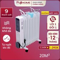 Máy sưởi dầu Nhập Khẩu Nhật Bản không khô da Fujihome 9 thanh, máy sưởi ấm điện tự ngắt không đốt oxi không gốm mini