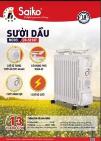 Máy Sưởi Dầu Saiko OR-5213T 13 Thanh (2500W)