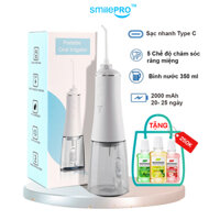 Máy tăm nước chính hãng SmilePro AOW06 - 5 Mức áp lực tia nước - Bình nước 350 ML- Sạc nhanh USB TYPE C- BH 12 tháng