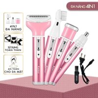 Máy tẩy lông toàn thân đa năng mini 4in1 Kemei KM-6637 nhiều đầu thay sử dụng cạo tỉa lông toàn thân, pin sạc