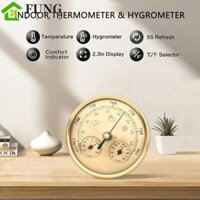 Máy theo dõi khí hậu trong nhà FUNG, Nhiệt kế đo độ ẩm 3 trong 1 trên tường, Chất lượng cao Không có pin Chống nước Tiết kiệm không gian Đồng hồ đo nhiệt độ và độ ẩm hộ gia đình