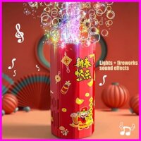 Máy Thổi Bong Bóng Pháo Hoa Có Đèn Led 12 Lỗ, Phát Nhạc - Loa Bắn Pháo Hoa Tự Động Trang Trí Đón Tết Kèm Xà Phòng