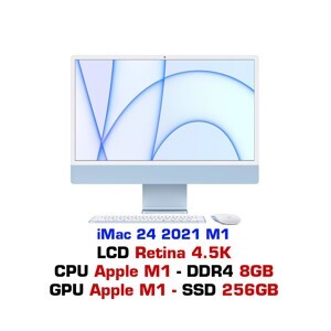 Máy tính All in One Apple iMac 24inch M1 MJV93SA/A - Apple M1, 8 GB RAM, SSD 256 GB, VGA 7-core GPU, 24 inch