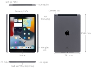 Máy tính bảng iPad 10.2 2021 4G (Gen 9) - 64GB, Wifi + 4G, 10.2 inch