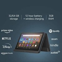 Máy tính bảng Fire HD 8 Plus của Amazon: Màn hình HD 8 inch, dung lượng 64GB, giải trí di động tuyệt vời, không quảng cáo trên màn hình khóa và đi kèm đế sạc không dây