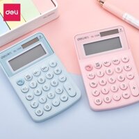 Máy tính cầm tay 8 số Deli cho học sinh văn phòng màu pastel dễ thương nhỏ gọn sử dụng pin và năng lượng mặt trời