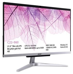 Máy tính để bàn Acer Aspire C22-960 DQ.BD9SV.001 - Intel Core i5-10210U, 4GB RAM, HDD 1TB + SSD 128GB, Intel UHD Graphics, 21.5 inch