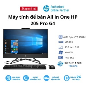 Máy tính để bàn HP 205 Pro G4 24 AiO 31Y21PA - AMD Ryzen 5 4500U, 8GB RAM, SSD 256GB, AMD Radeon Graphics, 23.8 inch