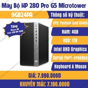 Máy tính để bàn HP 280 Pro G5 Microtower 9GB24PA - Intel Pentium Gold G5420, 4GB RAM, HDD 1TB, Intel UHD Graphics