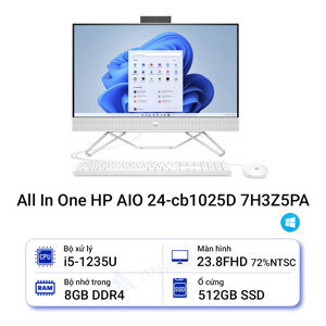 Máy tính để bàn HP AIO 24-cb1025d 7H3Z5PA - Intel Core i5-1235U, 8GB RAM, SSD 512GB, Intel Iris Xe Graphics, 23.8 inch