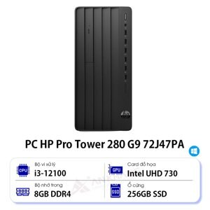 Máy tính để bàn HP Pro Tower 280 G9 72J47PA - Intel Core i3 12100, 8GB RAM, SSD 256GB, Intel UHD 730 Graphics