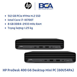 Máy tính để bàn HP ProDesk 400 G6 Desktop Mini 60U54PA - Intel Core i7 10700T, 8GB DDR4 2933, SSD 512GB, Intel UHD Graphics, USB Mouse & Keyboard, W11HP SL, 60U54PA