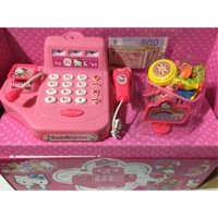 Máy tính tiền siêu thị và giỏ hàng hello kitty/ suppẻr market (chạy pin)