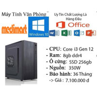 Máy tính văn phòng i3 gen 12 ram 8g ssd 356gb , phím chuột usb