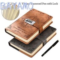 Máy tính xách tay mật khẩu BAYAMO, có khóa mật khẩu Notepad 200 trang, Sổ tay nhật ký bằng da PU viết mượt mà A5
