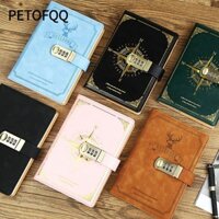 Máy tính xách tay PETOFQ A5, có khóa Sổ mật khẩu bằng da PU, Sách nhật ký dày Quà tặng học sinh