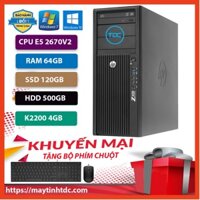 Máy Trạm HP Z420 Chuyên Đồ Họa/Game Nặng CPU E5 2670 V2 Ram 64GB,SSD 120GB,HDD 500GB,Card Rời Quadro K2200+Qùa Tặng