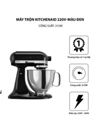 Máy trộn KitchenAid 220V-màu đen-5KSM150PSEOB