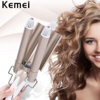 Máy uốn tóc xoăn 3 trục KEMEI KM-1010 cao cấp, máy làm xoăn sóng nước chỉnh nhiệt