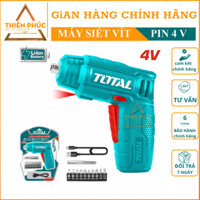 Máy vặn vít mini cầm tay TOTAL TSDLI0402 Máy bắn vít pin 4V đầu lục giác 1/4, kèm 10 mũi vít 25mm, 1 mũi từ, cáp sạc USB