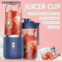Máy vắt nước ép URKIBESOTA, Cốc nước ép nhỏ bằng điện có thể sạc lại, 6 lưỡi dao đa chức năng di động với 2 cốc Máy xay sinh tố Mini ngoài trời