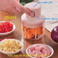 Máy Xay Mini Sạc Điện, Có Cổng Sạc Usb, Xay Hành, Tỏi, Rau Củ Quả, Máy Xay Cầm Tay Nhỏ Gọn Dễ Sử Dụng