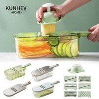 Máy Xay Rau KUNHEV, Máy Xay Rau Bằng Tay 6 Trong 1, Máy Xay Thịt Khoai Tây Inox Đa Năng Bền Đẹp Julienne Shredder Nhà Bếp