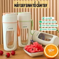Máy xay sinh tố cầm tay đa năng 8 lưỡi sạc pin tích điện dạng cốc xay được đá bi 340ml tiện dụng