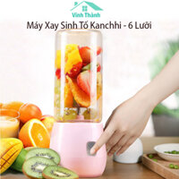 Máy Xay Sinh Tốc Cầm Tay Tích Điện Mini Kanchhi Cối Thủy Tinh Dung Tích 410ml - 6 Lưỡi Inox