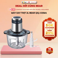 Máy xay thịt đa năng Bear QSJ-C03M1, dung tích 2L lưỡi dao inox sắc bén gọn nhẹ, Chính Hãng, BH 18th