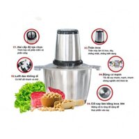 Máy Xay Thịt Đa Năng Cối INOX 304 2L Công Suất 250W, 4 Lưỡi Dao Xay Thịt Cá, Rau Củ, Xay Sinh Tố New