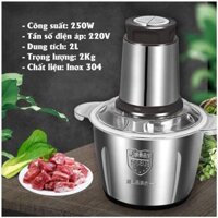 Máy Xay Thịt Đa Năng Cối INOX 304 2L Công Suất 250W, 4 Lưỡi Dao Xay Thịt Cá, Rau Củ, Xay Sinh Tố New