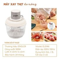 Máy Xay Thịt Engler 2 Cối Thủy Tinh Xay Thực Phẩm Đa Năng Công Suất 500W Dung Tích 2L