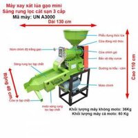 Máy xay xát lúa gạo mini sàng rung lọc cát sạn 3 cấp UN-A3000 ( tặng kèm sàng xát gạo)