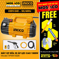 Máy xịt rửa xe INGCO HPWR15028 1500W dây đồng, motor từ không chổi than Máy rửa xe cao áp 100Bar kèm dây xịt 8m, bộ súng
